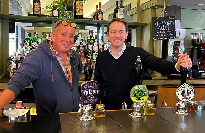 Gareth Davies MP at The Crown Hotel with owner Michael