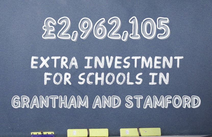 Graphic showing £2,962,105 cash boost to constituency schools