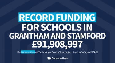 Graphic reading: Record funding for schools in Grantham and Stamford £91,908,997