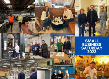 Graphic showing Gareth Davies MP at local businesses reading "Small Business Saturday 2023"