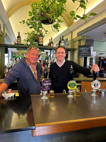 Gareth Davies MP at The Crown Hotel with owner Michael