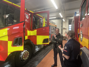 Gareth with a firefighter at Grantham Station