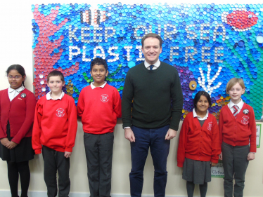 Gareth with students at Elsea Park Primary Academy