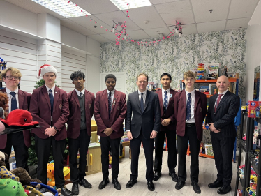 Gareth Davies MP with students at the Toy Bank
